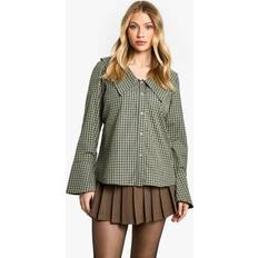 boohoo Womens Maternity Statement Collar Check Blouse Green