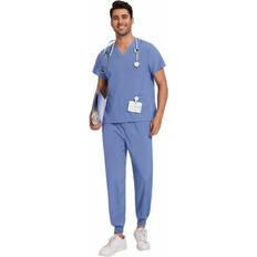 L Work Clothing Sets Shein Multicolour Short Sleeve Tops Jogger Pants - Men