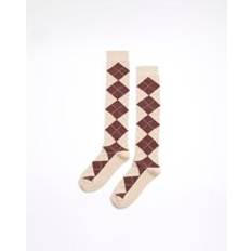 Socks River Island Womens Argyle Check Knee High Socks - Brown