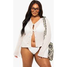 Boohoo Swimsuit Cover-Ups & Sarong Wraps boohoo Plus Shell Trim Tie Front Beach Top - Cream