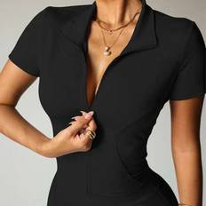 Sportswear Garment - Women Suits Shein Yoga Workout Set Short Sleeve Zip-Up Jacket - Moisture-Wicking