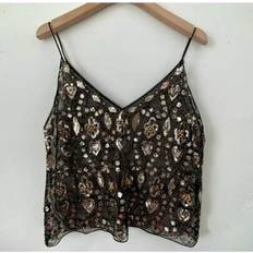 One Size Tank Tops Shein Loose Fit V Neck Camisoles Sleeveless Open Back Sequins Tank Tops