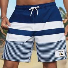 Sportswear Garment Swimwear Shein Teen Boys Blue Striped Beach Swimming Trunks - Comfortable