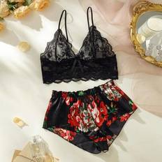 Lingerie Sets Shein Floral Lace Bralet With Floral Print Shorts
