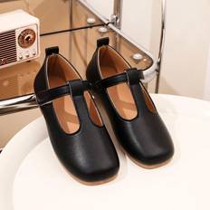 Ballerinas Children's Shoes on sale Shein Girls Black Flat Shoes PU Hook And Loop - Black