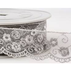 Gråa Band Stephanoise Embroidery Tulle Lace Trim Light Grey