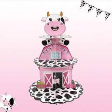 Pink Cake Stands Shein Pink Cow Cupcake Set Cake Stand