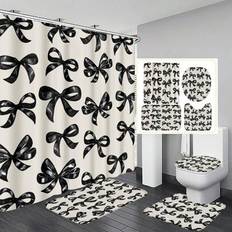 Black bathroom accessories set Shein Black Bow Functional Bathroom Decor Set