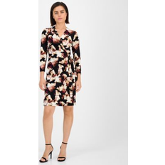 Printed 3/4-Sleeve Wrap Dress - Black Chianti Multi