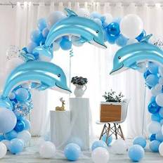 Blue Animal & Character Balloons Shein 2pcs Blue Dolphin Shaped Aluminum Foil Balloons