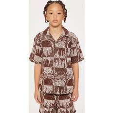 Fashion Nova Shirts Fashion Nova Mini Tribal Pattern Cuban Collar Button Down Shirt - Brown