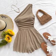 Summer Asymmetrical Neck Ruched Romper