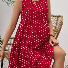 Äitiys ja Imetys Temu Elegant Red Polka Dot Sleeveless Maternity Dress