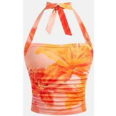 Florals Tank Tops Children's Clothing Shein Tween Girl Holiday Style Floral Tie-Dye Halter - White