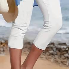 Sportswear Garment - White Tights & Stay-Ups Temu Solid Color Yoga Capri Pants Stretchy Running Leggings