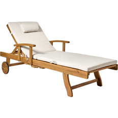 Garden & Outdoor Furniture Beliani Garden Sun Lounger Acacia Wood Reclining Cushion