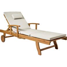 Garden & Outdoor Furniture Beliani Garden Sun Lounger Acacia Wood Reclining Taupe Cushion