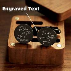 Cufflinks on sale Shein Customized Laser Engraved Text Stainless Steel Round Cufflinks With Wooden Gift Box