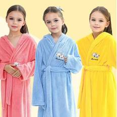 Dressing Gowns Shein Kids Long Hooded Bathrobe With Bear Embroidery - Made Of Super Soft Warm Coral Fleece