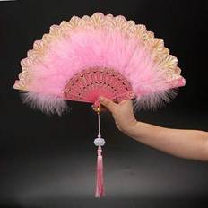Hand Held Fans Shein Handmade Feather Fan With Gold-Plated Edges
