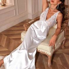 Shein Lace Patchwork Silk-Like Backless Pajama Night Long Dress