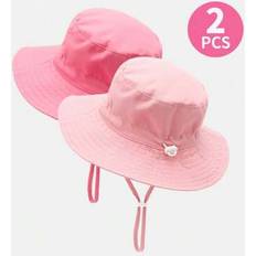 Pink Bucket Hats Children's Clothing Shein Kids Solid Color Graphic Print Adjustable Bucket Hats - Color