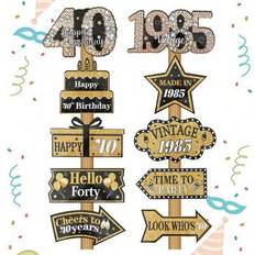 Shein 10Pcs Black Gold 40th Birthday Sign Set