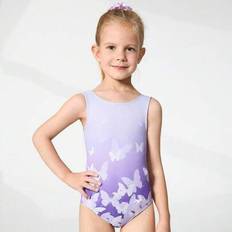 Florals Bodysuits Children's Clothing Shein Young Girls Sleeveless Artistic Gymnastics Leotard Purple Floral Butterfly Print Design