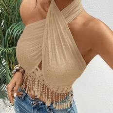 Lace - Women Tank Tops Shein Vacation Contrast Lace Trim Criss-Cross Strap Camisole