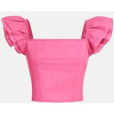 Shein Teen Girl Ruffle Trim Square Neck Butterfly Sleeve Crop Blouse