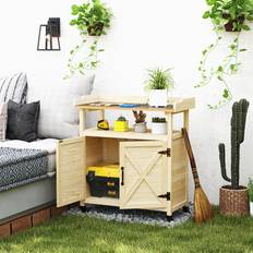Potting Benches OutSunny Outdoor Potting Bench with Storage Wheels