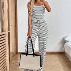 Shein Casual Women Striped Tank Top Waffle Knit Pants Set - Country Concert