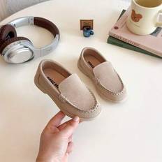 Beige Low Top Shoes Children's Shoes Shein Children Casual Solid Color Slip-On Loafer Shoes - PU Leather