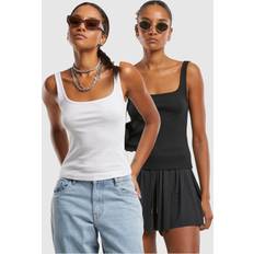 Vida Linnen Urban Classics Bred Halsringad Ribbstickad Topp 2-Pack - Black/White