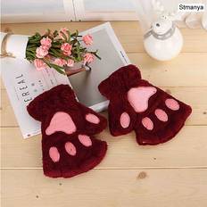 Red Mittens Maxpower New Women Cute Cat Claw Paw Plush Mittens Warm Soft Plush Short - Dark Red