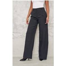 PrettyLittleThing Pinstripe Tailored Wide Leg Trousers - Black