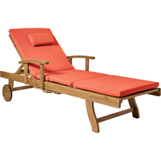 Garden & Outdoor Furniture Beliani Garden Sun Lounger Acacia Wood Reclining with Castors