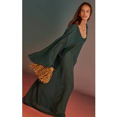 Blue Swimsuit Cover-Ups & Sarong Wraps PrettyLittleThing Linen Look Oversized V Neck Maxi Beach Dress - Sea Green