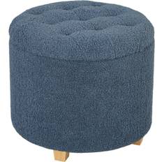 Homcom 31.8-Litre Round Teddy Fleece Storage Ottoman Foot Stool 45cm