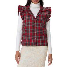 Checkered - Women Vests Shein Plaid Puffer Vest Ruffle Sleeve Quilted Vest