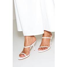 PrettyLittleThing Wide Fit Pu Round Toe Strappy Stiletto Heeled Mules - White