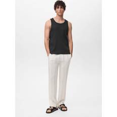 Mango Herr Linnen Mango Slim-Fit Ribbed Tank Top - Black