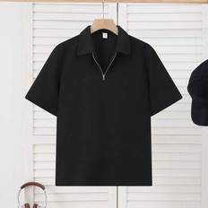 Zipper Polo Shirts Children's Clothing Shein Teen Boy Casual Zip-Up Polo Shirt Sleeve T-Shirt - Punk Rock