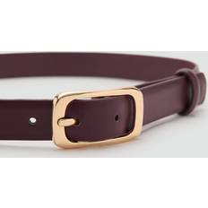 Red - Women Belts Mango Rectangular Buckle Belt Burgundy - Burgundy