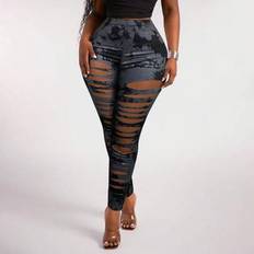 Tie Dye Leggings Shein Plus Size Ripped Tie-Dye Printed Leggings - Music