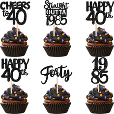 Cake Decorations Shein 12PCS Black 40th Birthday Cupcake Toppers Cake Decoration