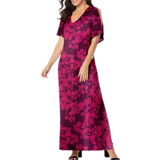 Jessica London Women's Stretch Knit Cold Shoulder Maxi Dress Plus Size - Pink Burst Flower