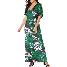 Jessica London Women's Stretch Knit Cold Shoulder Maxi Dress Plus Size - Kelly Green Graphic