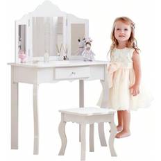 Shein Girls Dressing Table With Mirror And Stool