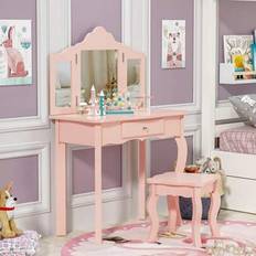 Shein Girls Dressing Table With Mirror And Stool